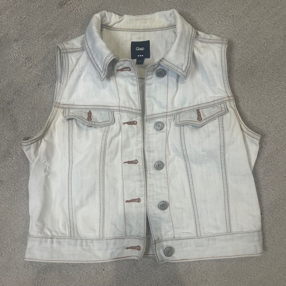Gap Denim Vest Sleeveless Jean Jacket Distressed Light‎ Wash Women's Small - Picture 1 of 9